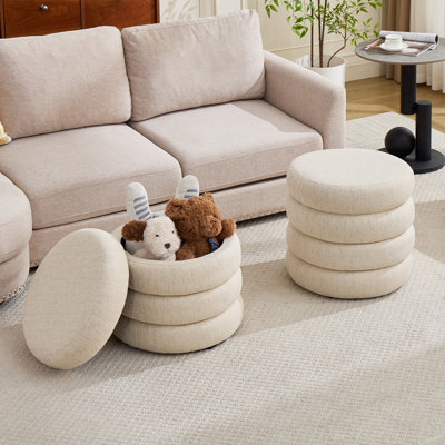 Pouf de rangement rond et capitonné Leiani Modern de 49,5 cm de large avec espace de rangement dissimulé