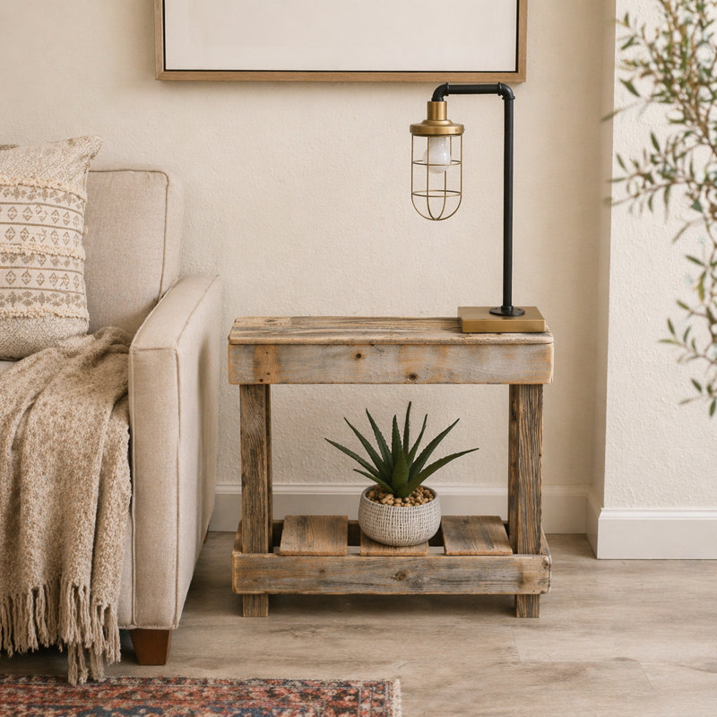 Rayshaud Solid Wood End Table, Beige