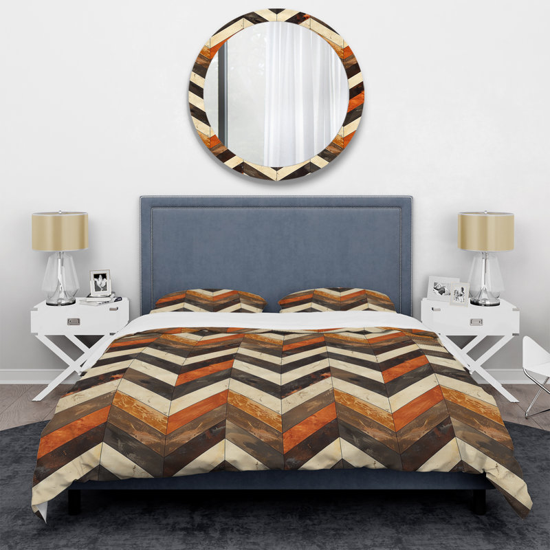 Ensemble de housse de couette transitionnelle Brown Cream Chevron Glam II, Housse de couette très grand et 2 très grandes t