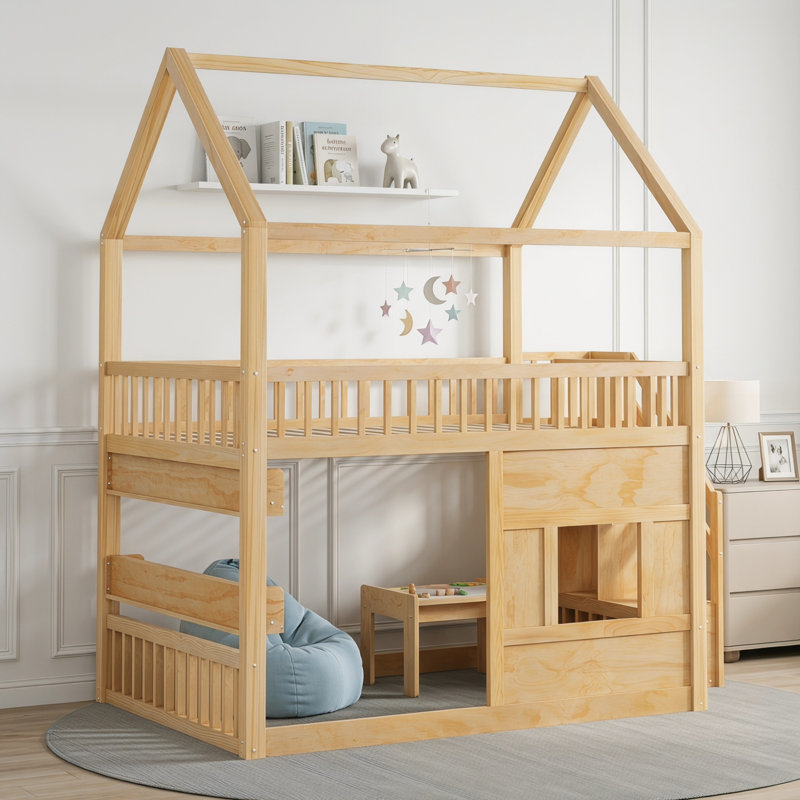 Lit double en bois, Natural