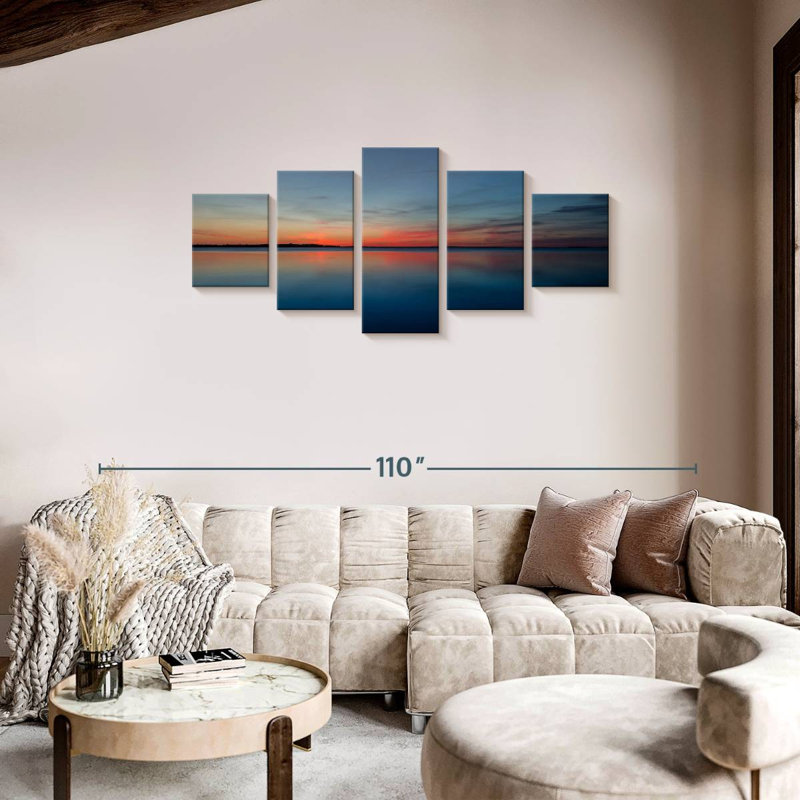 Coucher de soleil spectaculaire sur la mer, H 34 po x l 74 po