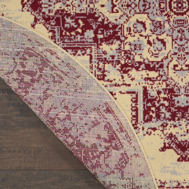 Burnie Oriental Cream/Red Area Rug, Round 8'