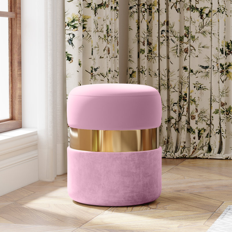 Piana Joselito 15'' Wide Velvet Round Ottoman, Pink Velvet