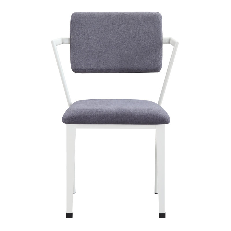 Chaise de bureau à finition blanche avec tissu gris foncé, dossier haut, siège fixe, coussin rembourré, structure en métal, superbe siège, structure de siège, revêtement en tissu, bordure industrielle,