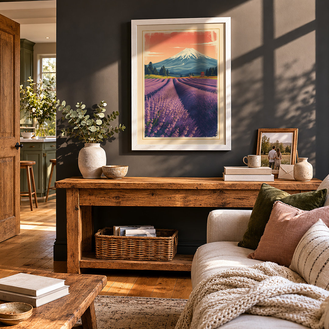 Lavender Fields at Dawn Japandi - Framed Print