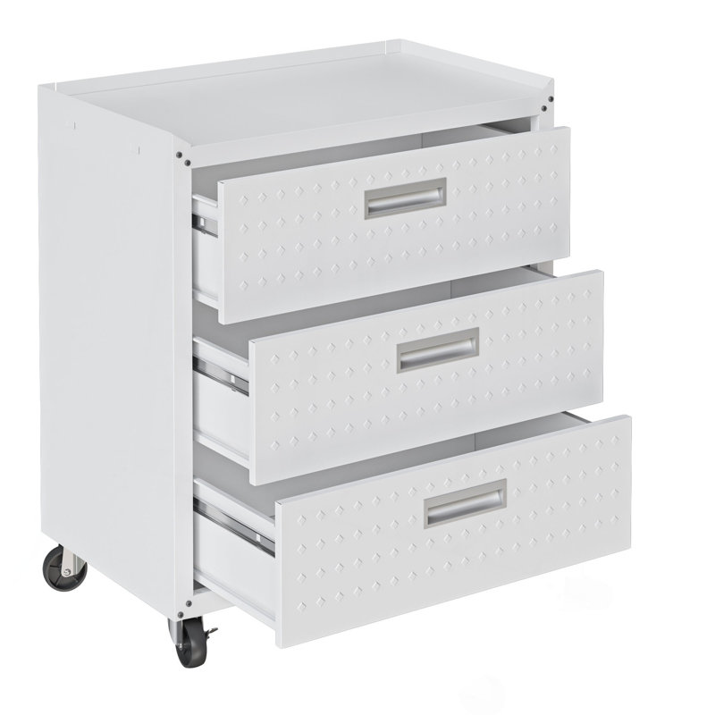 Armoire de garage roulante en blanc, Blanc