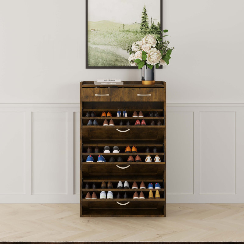 31.49 Inches of Solid Wood Shoe Cabinet, Brown