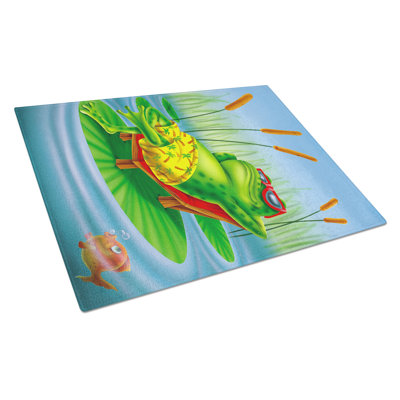 Tempered Glass Frog Chilaxin on the Lilly Pad Cutting Board