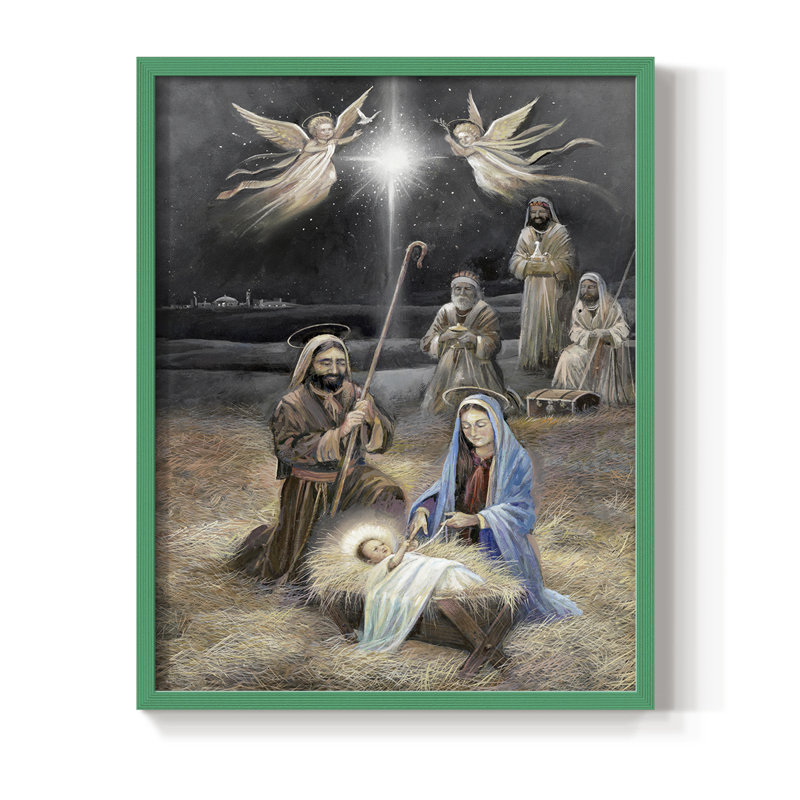 Bethlehem Night, reproduction encadrée - bois massif, H 30 po x l 24 po, Vert