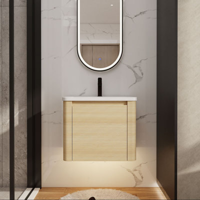 Wall-Mounted Vanity with Soft-Close Door and Ceramic Sink