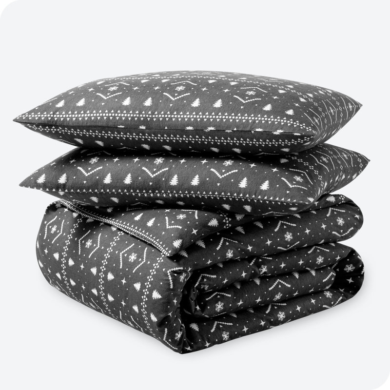 Flannel Duvet Cover and Sham Set, King Duvet Cover + 2 King Shams, Winter Alpine