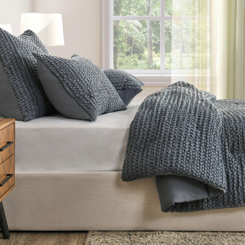 Jameson Waffle-Weave Cotton Blend Quilt, King Quilt, Gray