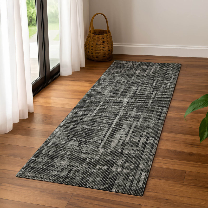 Premium Machine Washable Mayfield AMF2130 Striped Rug, 2'3" x 7'6" Runner, Charcoal