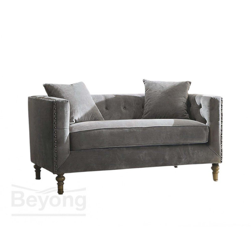 Sidonia Grey Velvet Loveseat W/2 Pillows