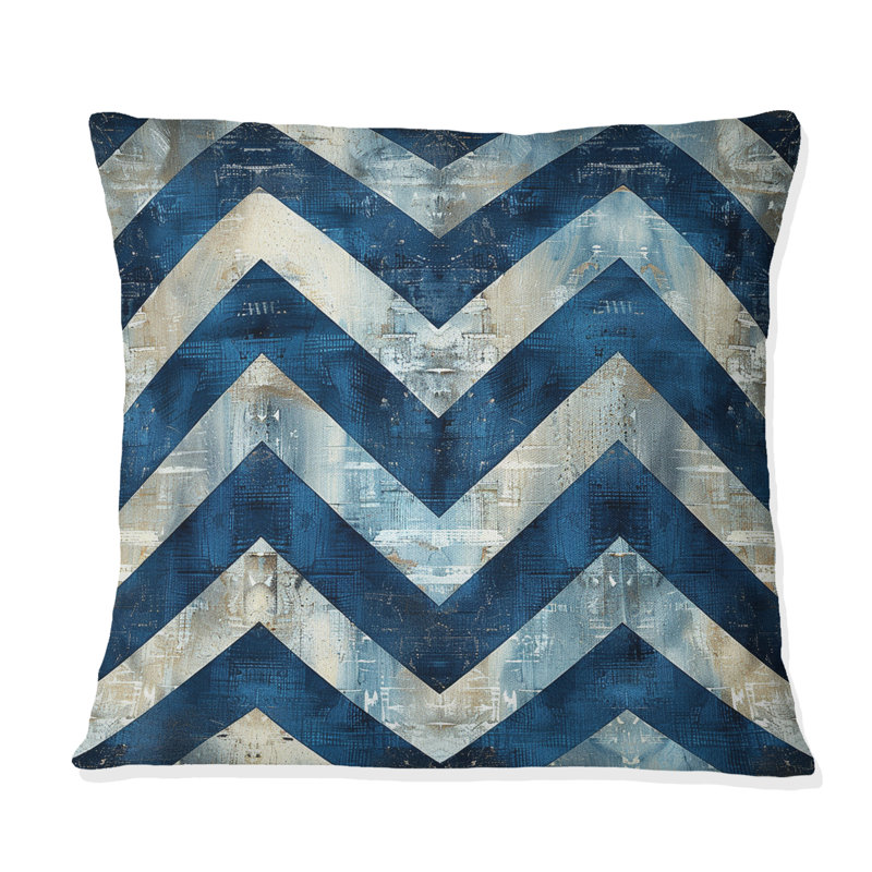 Motif à chevrons bleus II - Coussin moderne, H 16 po x l 16 po
