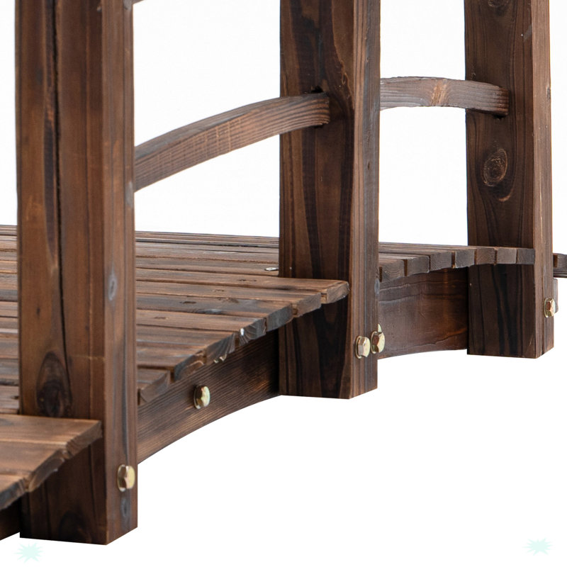 Fir Wood Garden Bridge Arc Walkway With Side Railings For Backyards, Gardens
