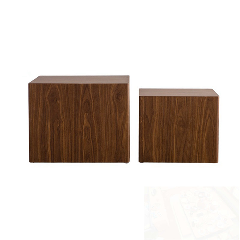 Ensemble de 2 tables basses gigognes cubiques avec base robuste, Brun