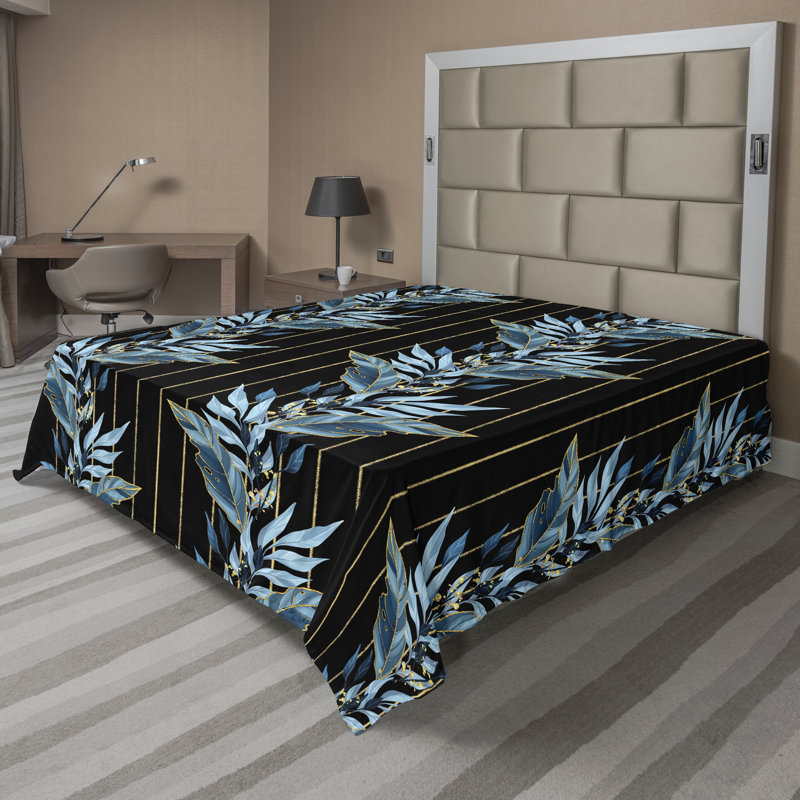 Drap plat botanique à branches bleues Ambesonne, Drap plat de taille double