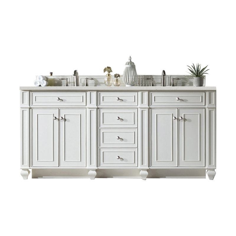 Meuble-lavabo double 72 po Bristol avec chargeur sans fil FreePower, Bleu Parisien, Blanc brillant