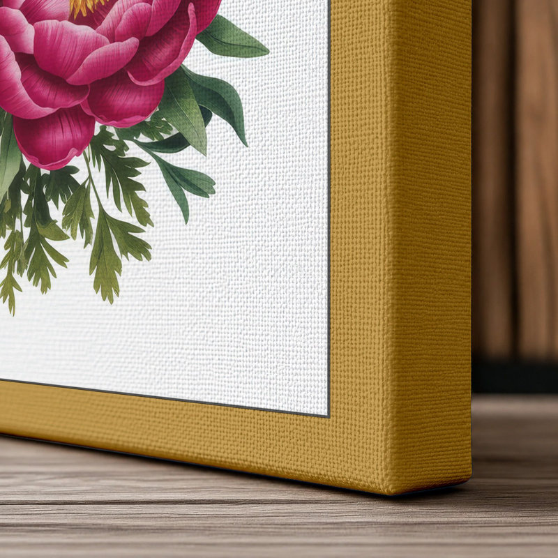 Peony Bloom Study Botanical - Wrapped Canvas, 36x24 - 91.4 x 61.0 cm, Ochre Border