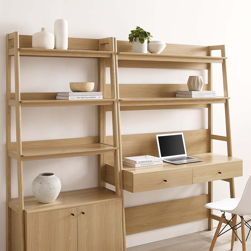 Bureau et bibliothèque en bois 2 pièces Modway Bixby, Chêne