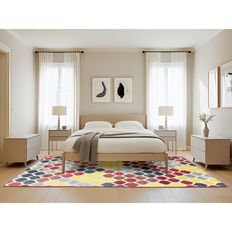 Tapis abstrait rouge / brun / jaune, Rectangle 5 pi x 8 pi