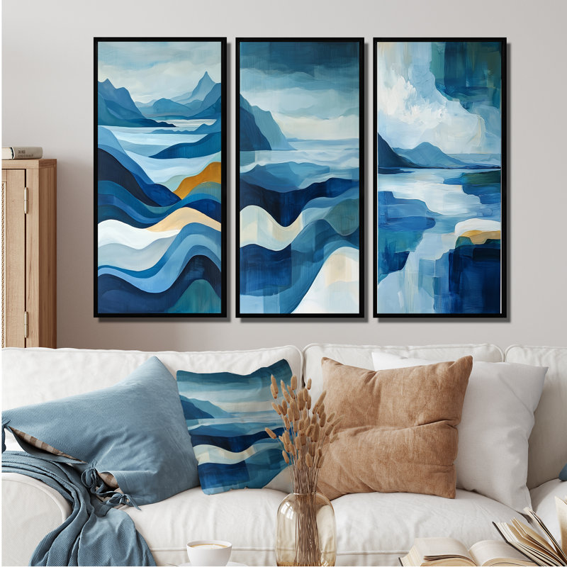 Horizon côtier éthéré I - Collection d'art mural paysage abstrait, H 28 po x l 36 po, Impression encadrée flottante, Noir