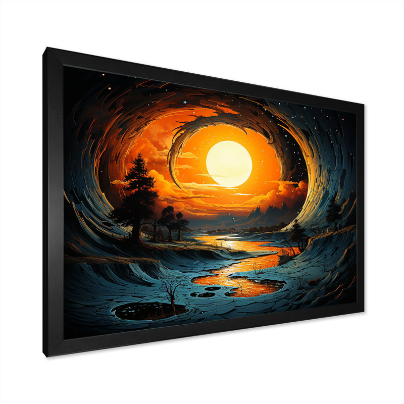 Coucher de soleil sur les vagues - plage, art mural, Cadre d'angle fermé noir, H 16 po x l 32 po x P 1 po