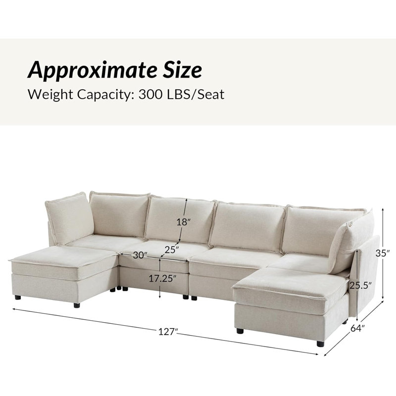 1 ensemble de canapé modulaire en bois avec revêtement en tissu Snowin, couleur blanc pâle, canapé modulaire Cloud MCS-01, pieds de canapé Cloud