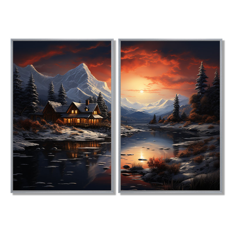 Winter Glow I - art mural traditionnel blanc 2 panneaux, H 36 po x l 48 po, Impression encadrée flottante, Argent argent