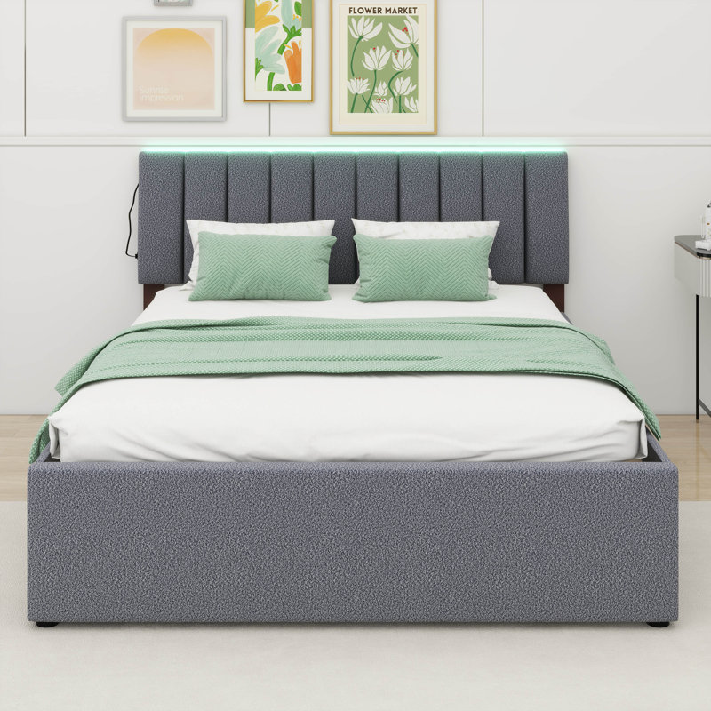 Lit plateforme tapissier Dotta, Grand, gris