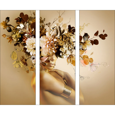 Flowers On Her Face IV - 3 Piece No Frame Set on Float Glass