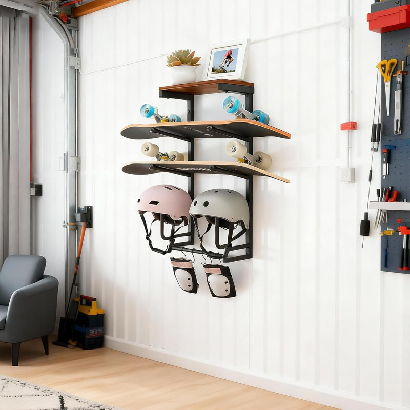 Étagère horizontale à planches multiples anger Cintre, support de longboard pour bateau, supports à casque en bois ， Crochets pour accessoires, organisateur de rangement mural pour garage
