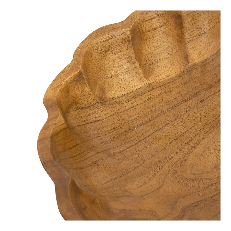 Bol creux en bois de teck fabriqué à la main - centre de table décoratif rond 7,9 po avec finition brun terreux
