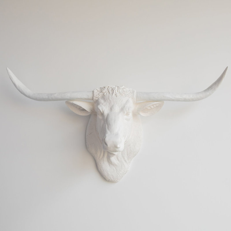 Faux Taxidermy Texas Longhorn Head Wall Décor, White
