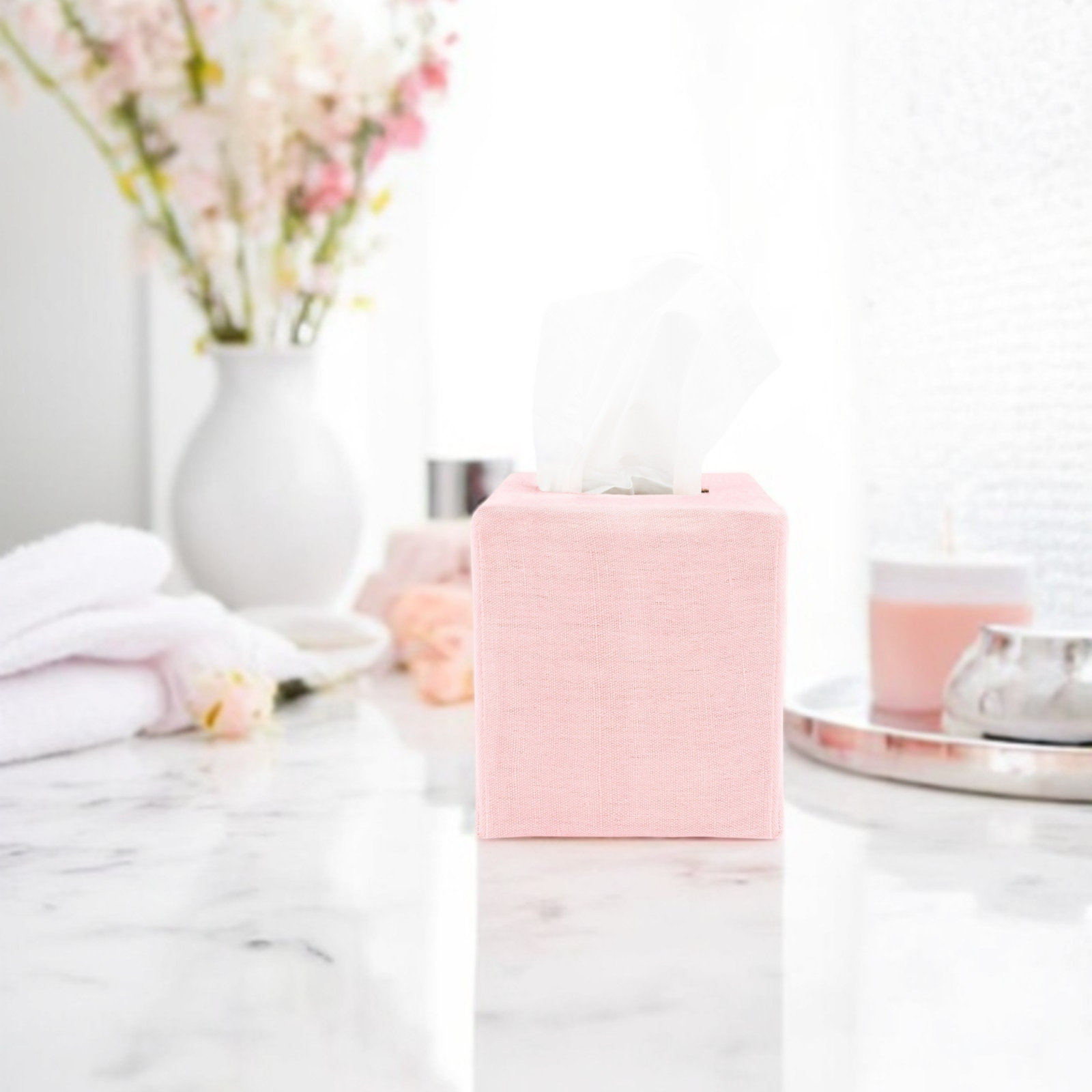Stonewashed Linen Tissue Box Cover, Dogwood