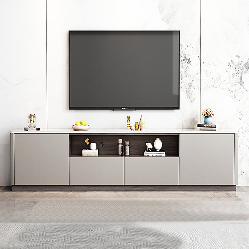 Meuble télé moderne en pierre frittée minimaliste, H 19,69 po x L 94,49 po x l 15,75 po