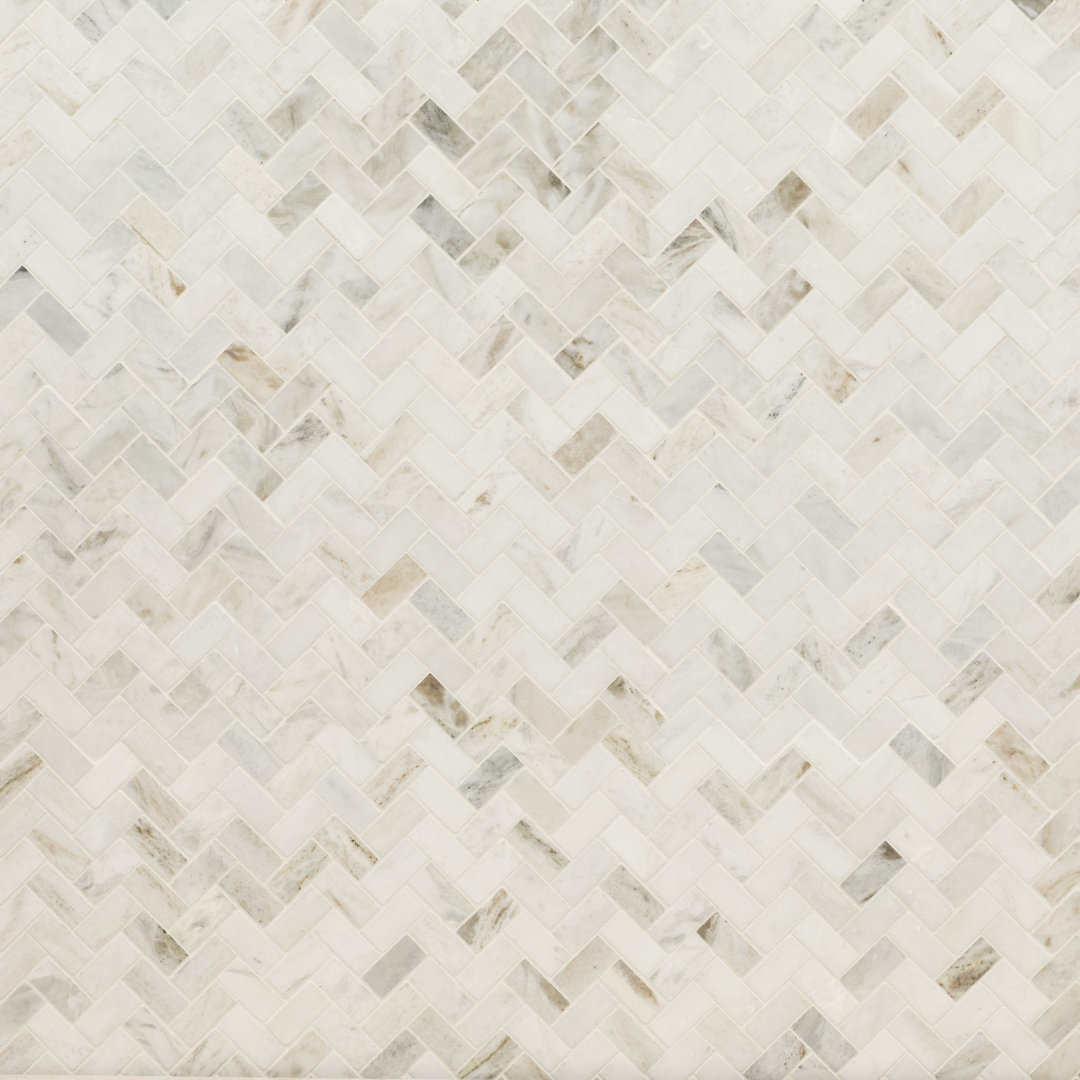 Castella de Blanc Herringbone 12 in. x 12 in. Honed Marble Mosaic Floor and Wall Tile Ackland