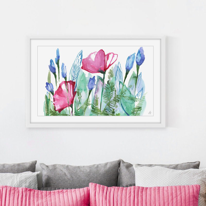 «Spring Poppy» par Marmont Hill - reproduction d'art encadrée, H 30 po x l 45 po x P 1,5 po, Cadre blanc