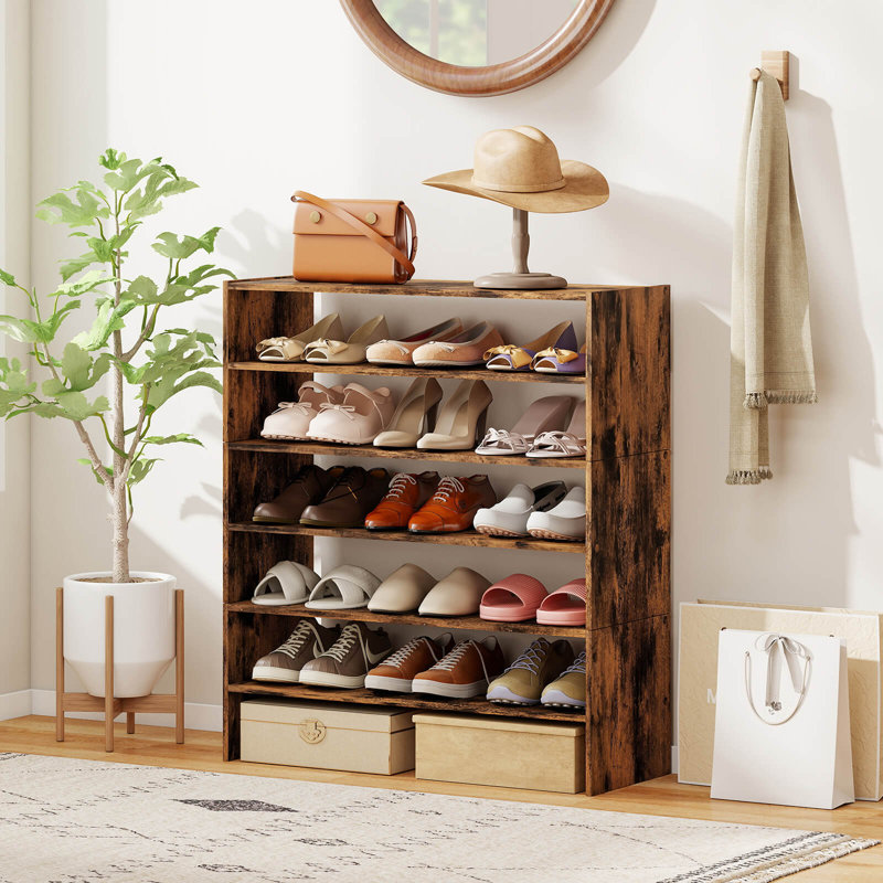 3 PCS Stackable Shoe Rack 31-Inch Horizontal Organizer 2-tier StorageShelf Brown, Brown
