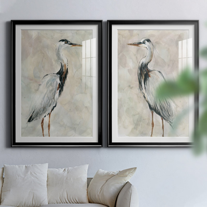 Crane at Dusk I - ensemble de 2 reproductions, Papier avec cadre érable, H 26,5 po x l 73 po, Black