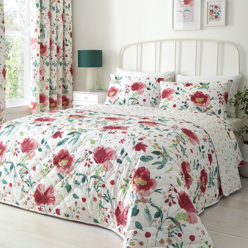 Abstract Poppy Cotton Blend Floral Bedspread