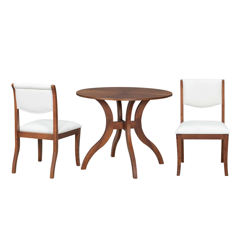 Ensemble de cuisine pour table ronde + 2 chaises avec plateau de table incrusté, pieds courbés élégants pour la salle à manger