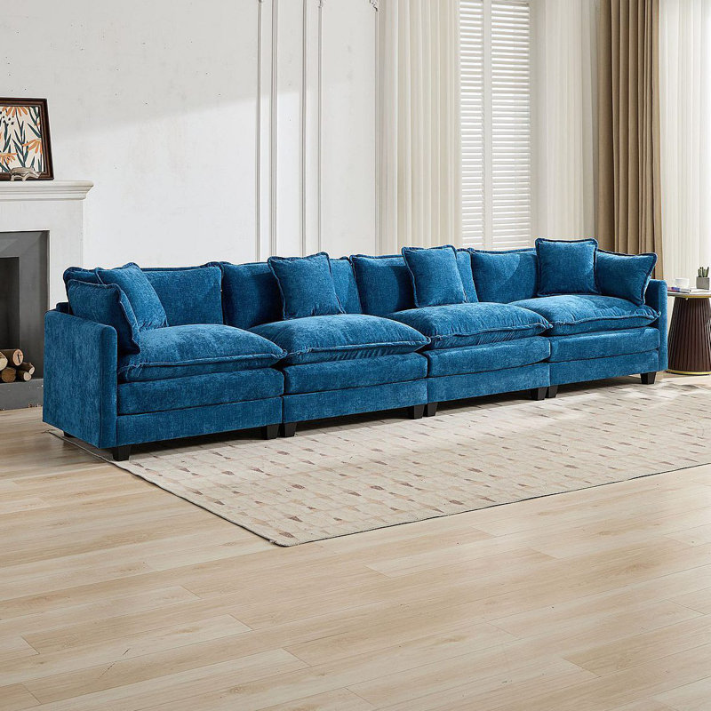 Canapé Cloud 4 places (le repose-pieds n'est pas inclus), canapé modulaire moderne, pour chambre à coucher et appartement dans le salon, coussin de siège rembourré à double couche, tissu chenille respirant