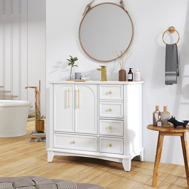 Meuble-lavabo 36 po, meuble de rangement Farmhouse, Blanc
