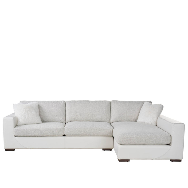 Shelborne Chaise RAF Loveseat LAF, Right Hand Facing, Gray Polyester Blend/Ivory Geniune Leathe
