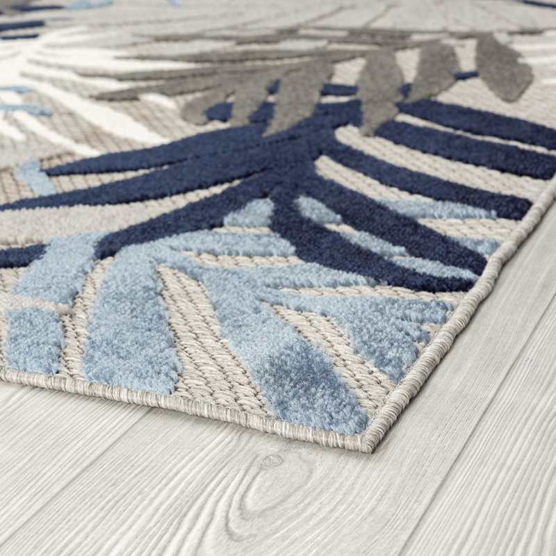 Fruitvale Water-Resistant Indoor/Outdoor Rug, Round 5'3", Blue/Gray
