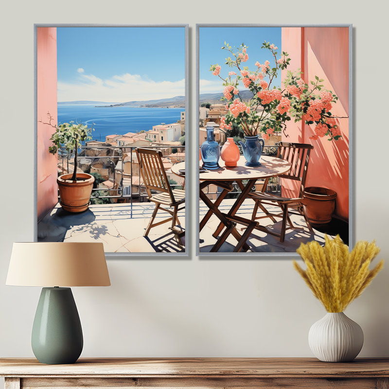 La Dolce, côte italienne II - art mural sur toile traditionnel bleu 2 panneaux, Argent argent, H 36 po x l 48 po