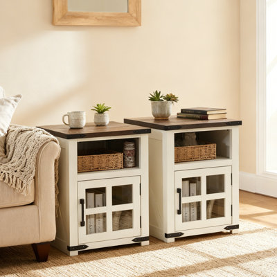 24''H Farmhouse End Table (Set Of 2) With Charging Station Rustic Nightstand