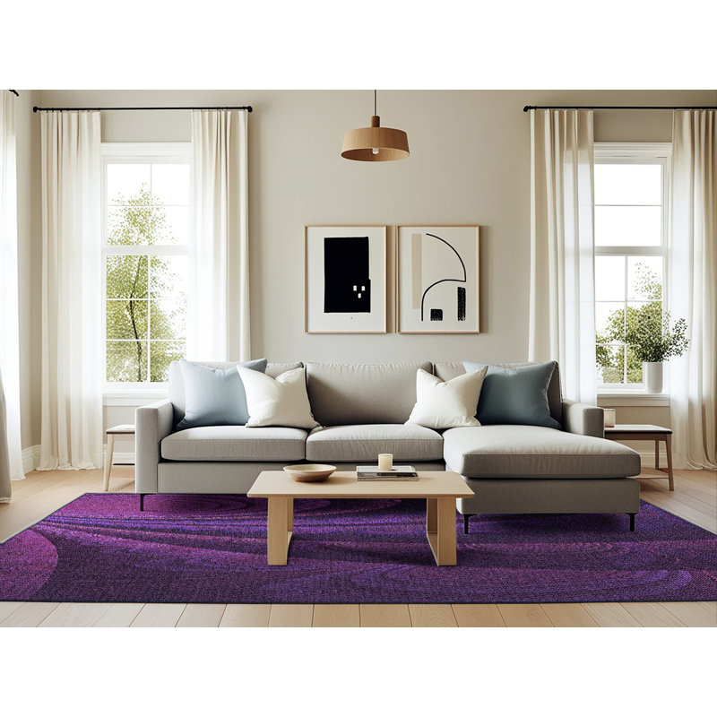 Tapis abstrait en laine mauve Anneke, Rectangle 6 pi x 9 pi